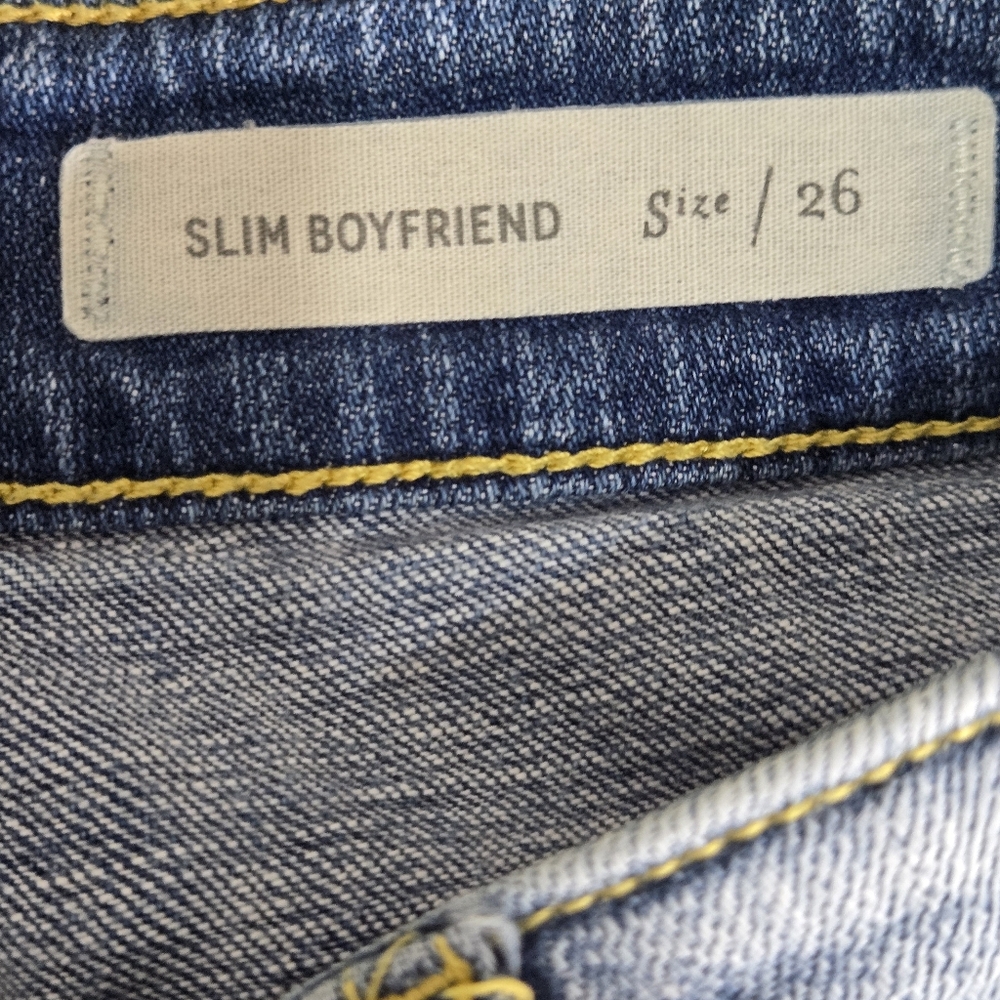 Pilcro Boyfriend Jean Short  Distressed Denim Ribbon Trim Anthropologie sz 26 - Picture 16 of 16